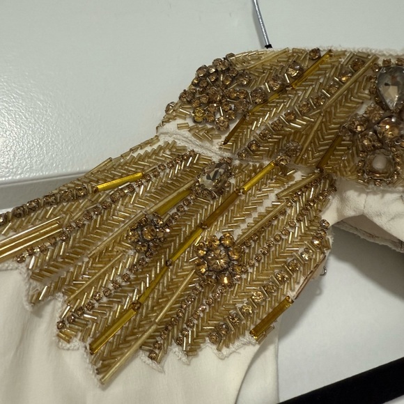 Jovani Ivory Long Sleeve Gown with Gold Beaded Collar - Picture 8 of 11